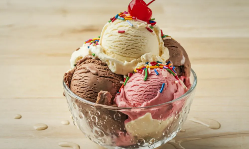 Sundae-style ice cream with chocolate, vanilla, strawberry scoops and sprinkles at Tokyo Express, a Japanese Restaurant in Greenville